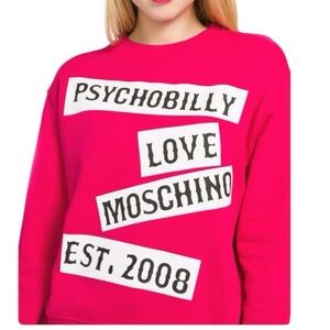 Moschino Bright Pink Crewneck Sweatshirt with 'Psychobilly' Logo